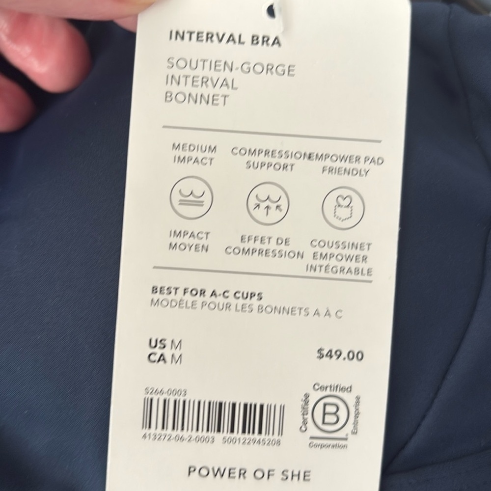 NWT Athleta Interval Navy Bra Size Medium Best for A-C Cups. - Picture 6 of 7